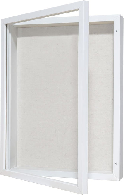 Califortree 8x10 Shadow Box Frame with Linen Back - Sturdy Rustic Memory Display Case of Flower, Pictures, Medals and More, White
