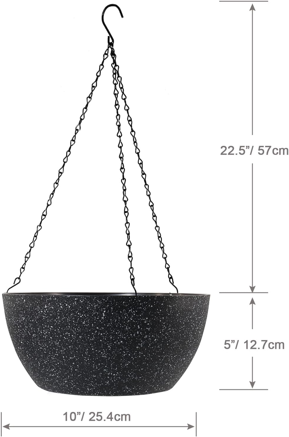 WSMKSZ 10 inch Hanging Planters for Outdoor Indoor Plants with Drainage Holes and Chain, 2 Pack Round Hanging Flower Pots for Garden Home Porch Decor, Black