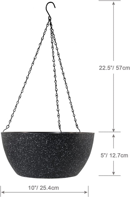 WSMKSZ 10 inch Hanging Planters for Outdoor Indoor Plants with Drainage Holes and Chain, 2 Pack Round Hanging Flower Pots for Garden Home Porch Decor, Black