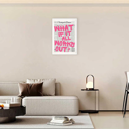 Retro Black And White Newspaper Poster What If It All Works Out Canvas Wall Art Positive Affirming Quote Minimalist Prints Painting For Home Bedroom Dorm Wall Decor 12x16in Unframed