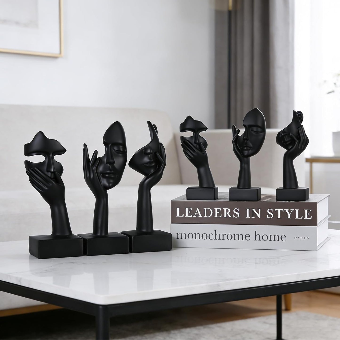 3 Pcs Thinker Small Statue Set - Black Gold Home Decor Abstract Art Figurines for Shelves, Living Room Coffee Table, Office Desktop (3 Pcs Gold, 6")