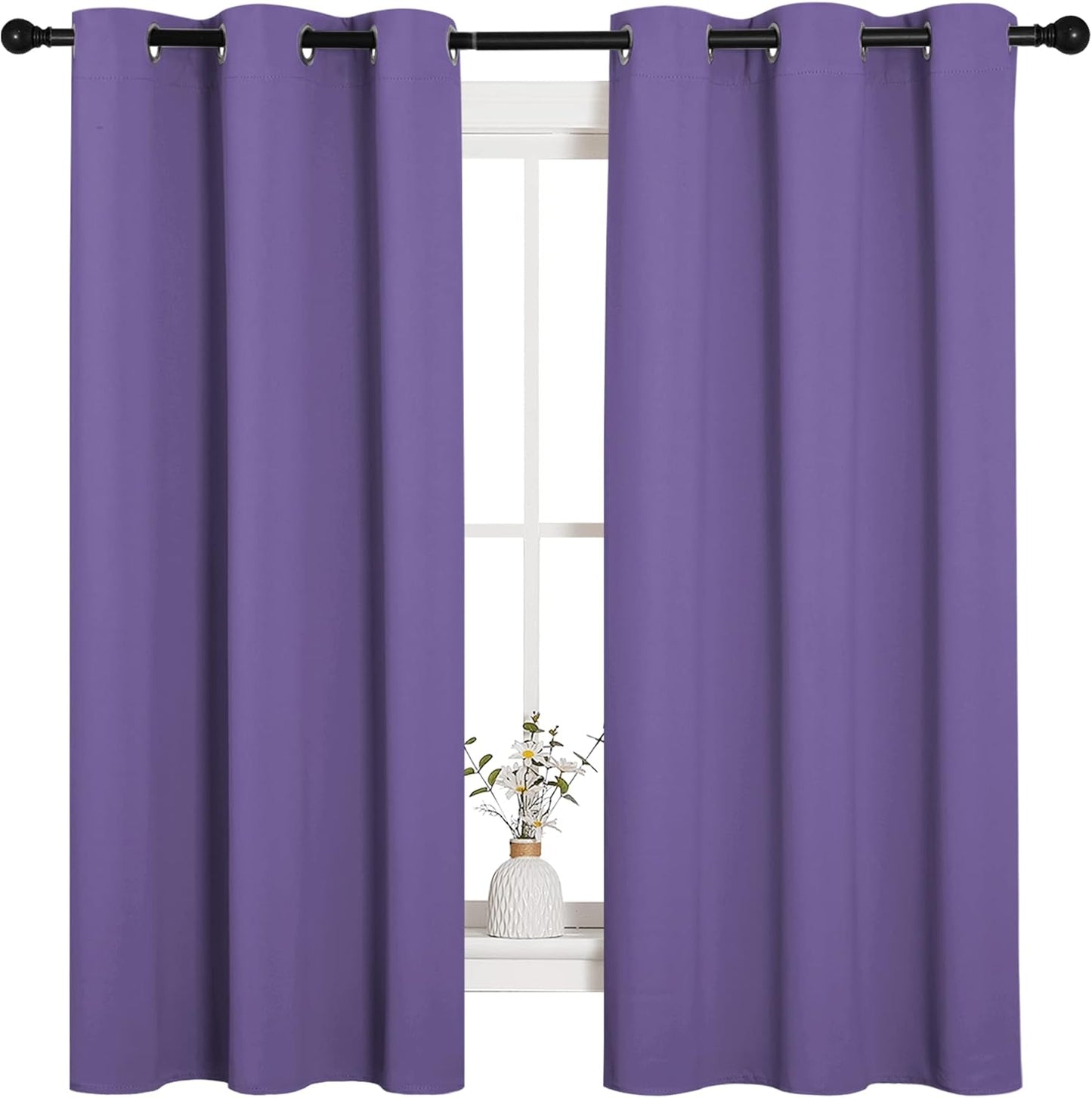 NICETOWN Halloween Pitch Black Solid Thermal Insulated Grommet Blackout Curtains/Drapes for Bedroom Window (2 Panels, 42 inches Wide by 63 inches Long, Black) - Colors D