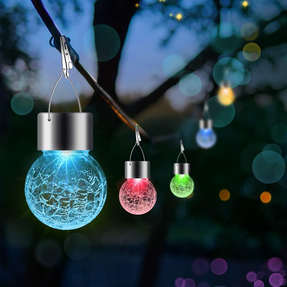 Solar Outdoor Lights Decorative 12 Pack, Hanging Solar Garden Lights Waterproof, Solar Powered Globe Cracked Glass Ball Lantern for Yard Patio Fence Tree Umbrella Holiday Decoration, Warm White