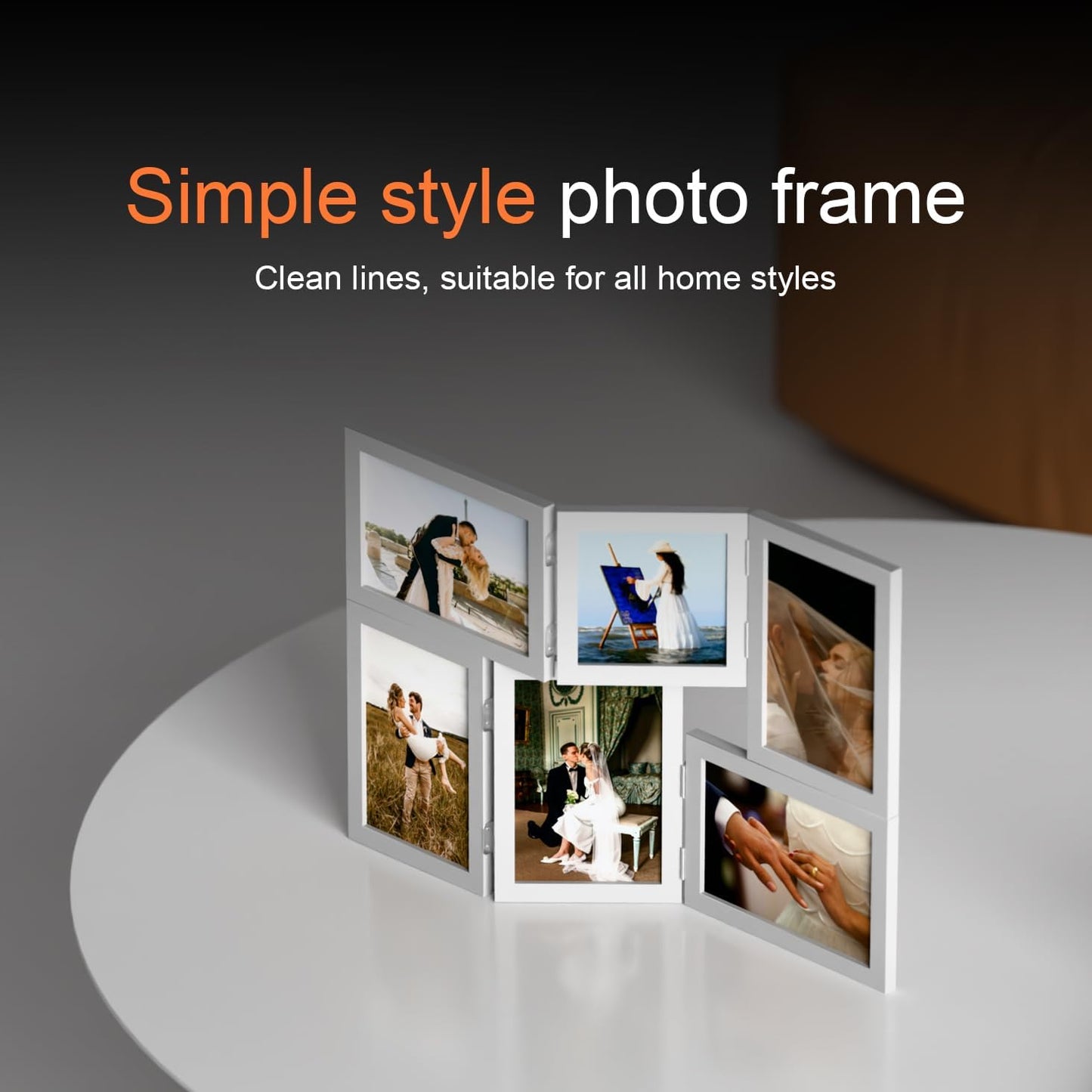 WARM&LOVE 6 Picture Frame, 4x6 & 4x4 Six Folding Hinged Photo Frames, Rustic Wood Desk Family Photo Collage Stand Vertical on Tabletop for Birthday Family Lover Gift (Black)