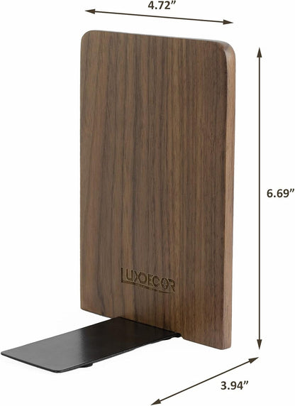 Large Bookend Hold Heavy Books- 7x4x5in 2 Pack Wood Bookends for Heavy Books Heavy Duty Walnut Book Ends for Men Wood Bookends for Office Desk Non-Skid