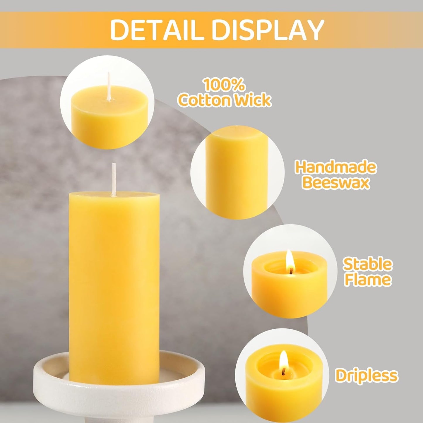 6 Pack Natural Beeswax Pillar Candles,100% Pure Beeswax Candles-210 Hours Long Burning,Organic Bees Wax Candles for Home,Emergency,Prayer,Parties,Unscented Dripless Smokeless Beeswax Candle Bulk 2x4in