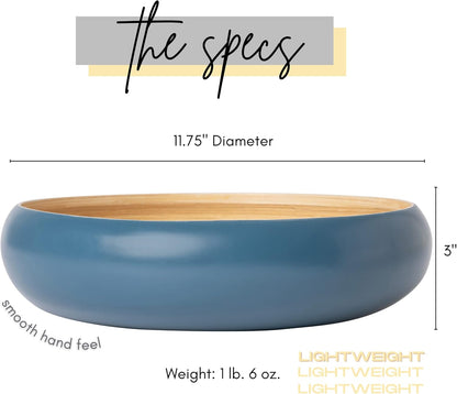 Fruit Bowl for Kitchen Counter – Handmade Spun Bamboo, Large 11.75" Fruit Basket, Eco-Friendly Decorative Serving Bowl for Home Decor, Produce Storage & Centerpiece (Gray)