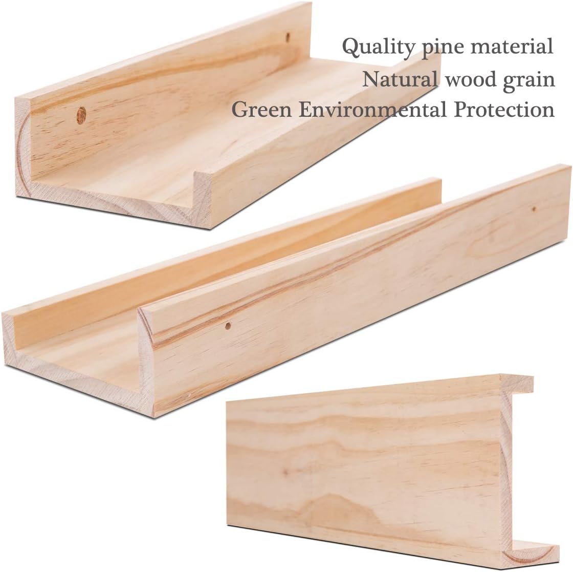 AZSKY Floating Shelves Wall Mounted Set of 2 Natural Wood Picture Shelves Wall Shelves for Bedroom Bathroom Living Room Kitchen Laundry Room Storage & Decoration 24 Inch