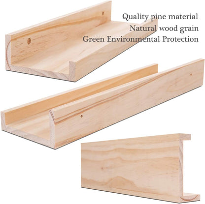 AZSKY Floating Shelves Wall Mounted Set of 2 Natural Wood Picture Shelves Wall Shelves for Bedroom Bathroom Living Room Kitchen Laundry Room Storage & Decoration 24 Inch