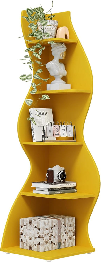 Tribesigns Corner Shelf, Modern 5-Tier Wall Corner Bookshelf, Stylish Corner Small Bookcase Storage Rack Plant Stand with Unique Shape for Living Room, Home Office (White, 1PC)