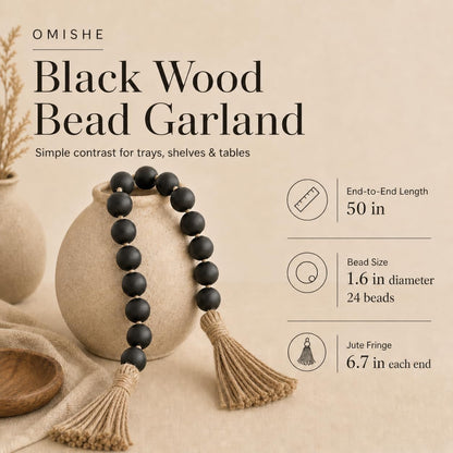 OMISHE Extra Large Wood Bead Garland with 1.6" Diameter Wooden Beads and Tassels, 41" Long Rustic Farmhouse Country Decorative Beads for Home Tiered Tray Decor, Natural Beige