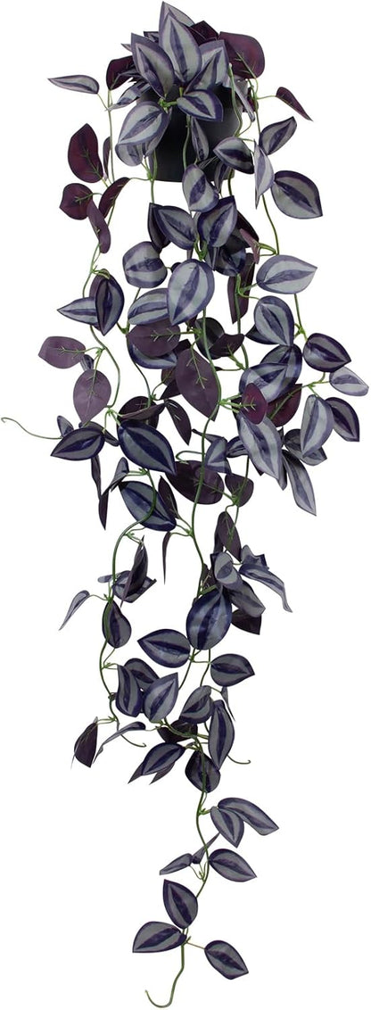 LOYWREE Fake Plants Indoor Artificial String of Pearls Plant in Black Pots, Realistic Green Faux Succulent Hanging Plants for Shelf Decor Desk Home Garden Decorations