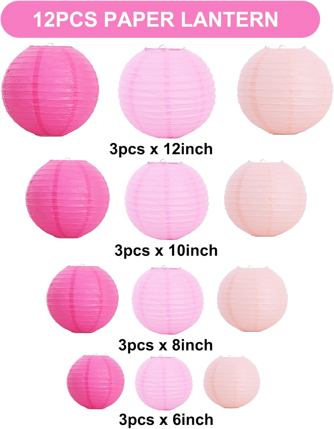 BEISHIDA 10Pcs White Paper Lanterns Decorative Chinese/Japanese Hanging Round Paper Lanterns Lamp for Birthday, Wedding, Christmas, Bridal, Home Decor, Party Decoration(Size of 4”, 6”, 8”, 10”)