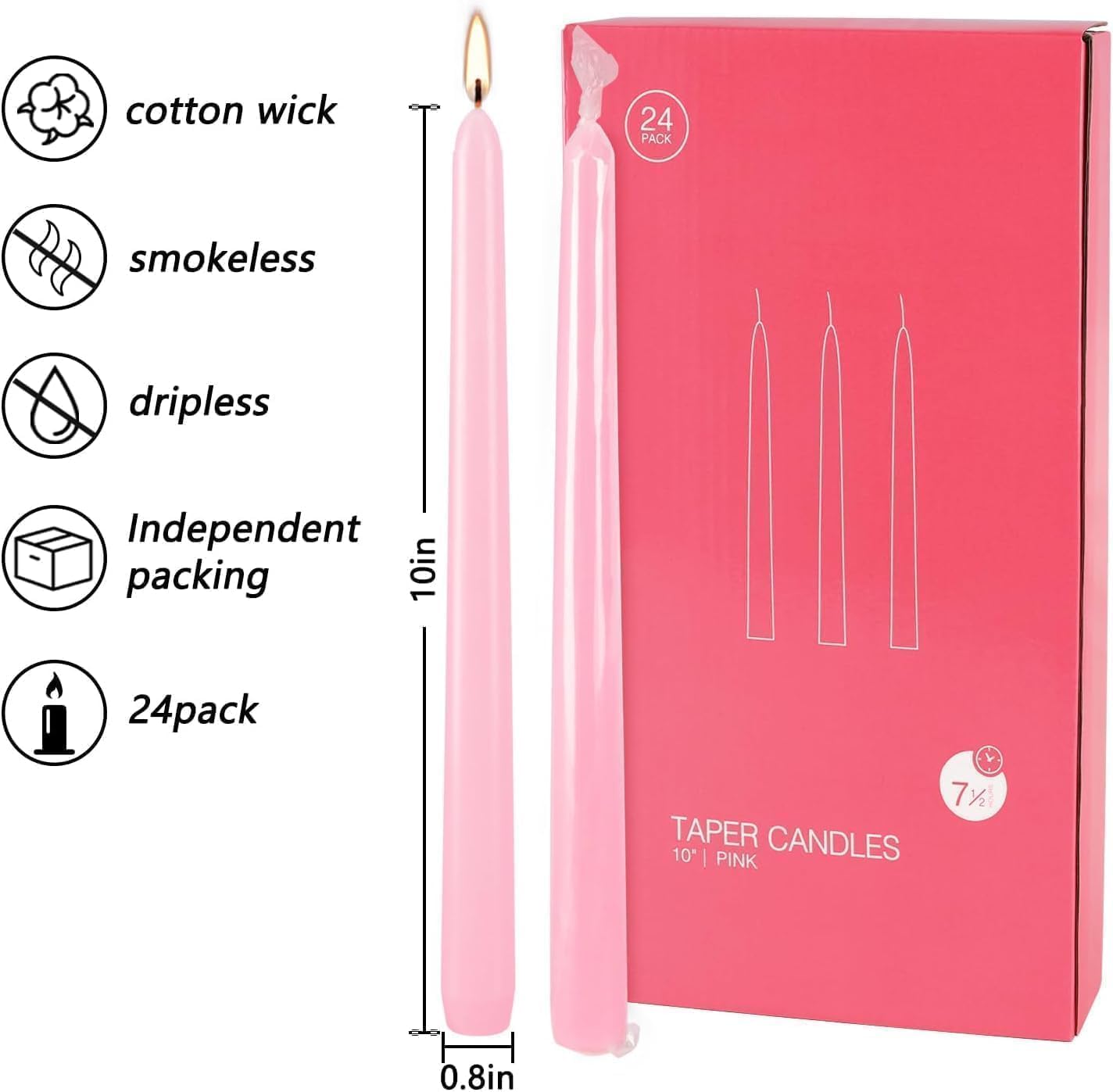 30-Pack 10-Color Taper Candles - 10 Inch Dripless & 10-Hour Burn｜Wedding/Birthday/Home Decor with Premium Wax