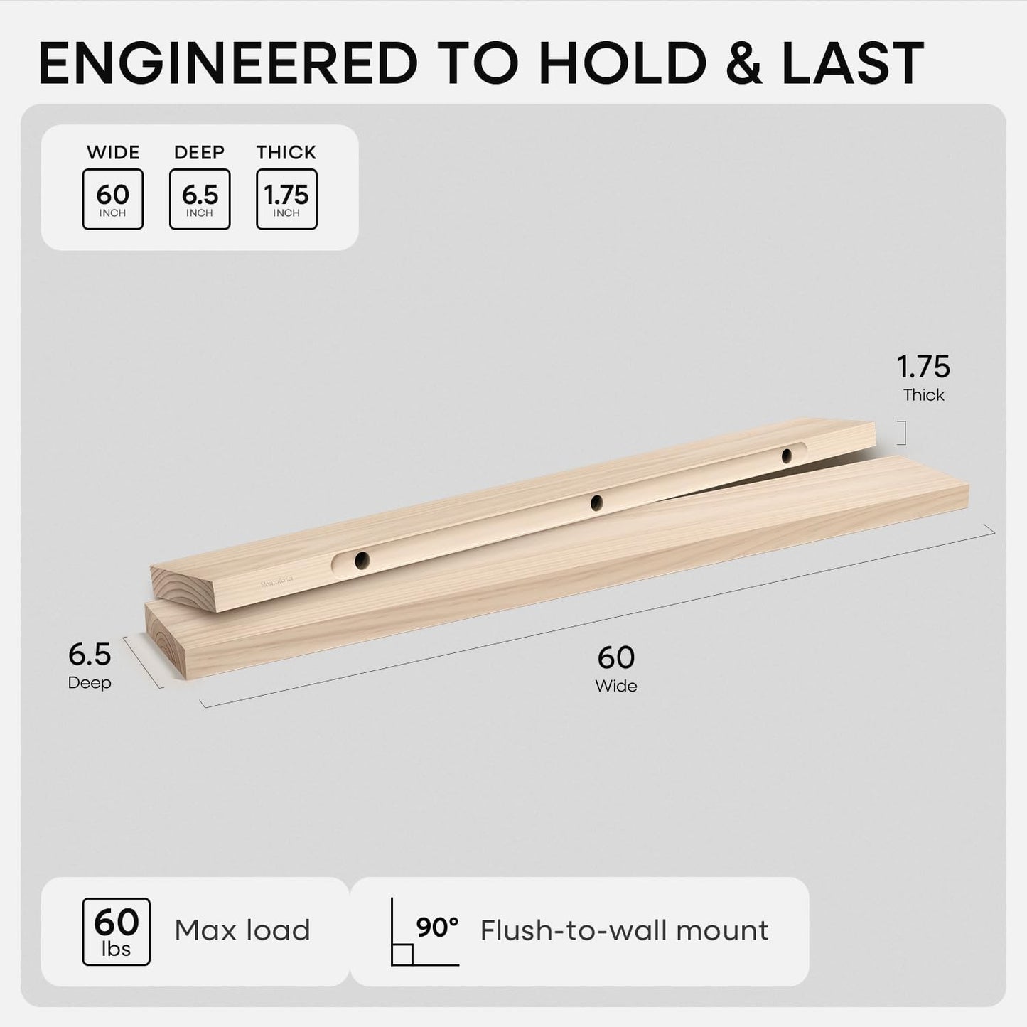Homeforia 24 inch Natural Floating Shelf, High End Solid Real Wood 24inch Small Floating Shelves for Wall Mounted, Natural Wooden Floating Shelves, Heavy Duty Bracket, 24 X 6.5 X 1.75 in, Set of 2