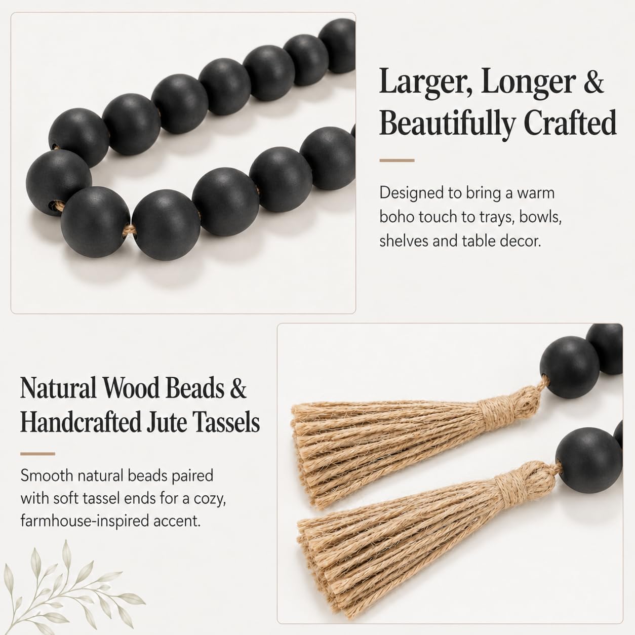 OMISHE Extra Large Wood Bead Garland with 1.6" Diameter Wooden Beads and Tassels, 41" Long Rustic Farmhouse Country Decorative Beads for Home Tiered Tray Decor, Natural Beige