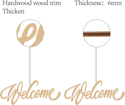 CREATCABIN Welcome Sign Welcome Wood Cutout Wooden Wall Decor Letters Laser Cut Art Unfinished Rustic Decorative DIY for Front Door Home Gallery Porch Coffee Bar Wreath Gift 11.8 x 2.4 Inch