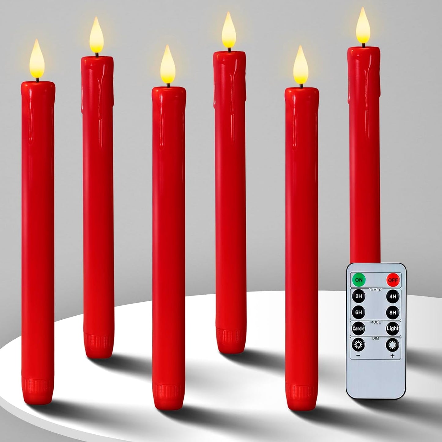 Homemory 6 Pcs Flameless Taper Candles with Remote, Timer, Dimmer, Ivory Battery Operated CandleSticks with Flickering Light, Plastic Led Window Candles, 9.6 Inches for Halloween Christmas Decoration