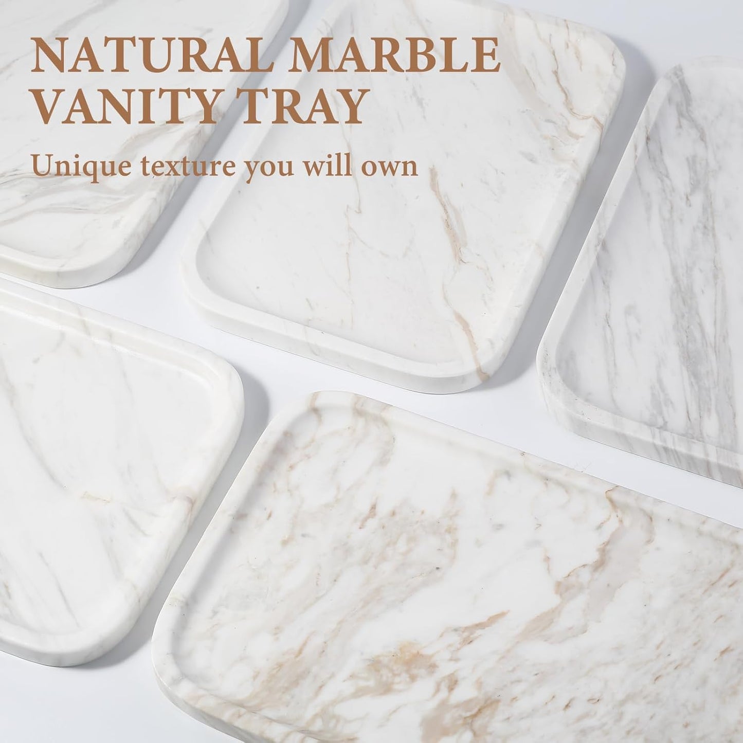 Marble Vanity Tray for Dresser Organizer, Travertine Bathroom Tray Countertop, Beige Decorative Serving Trays, Kitchen Sink Storage, Jewelry & Perfume Holder(Travertino Romano)