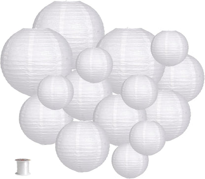 Paper Lanterns Decorative, Round Hanging Paper Lanterns Decorations for Rustic Party Bridal Shower Wedding Sage Green Birthday Party Supplies Gold/Ivory/Sage Green 15pcs