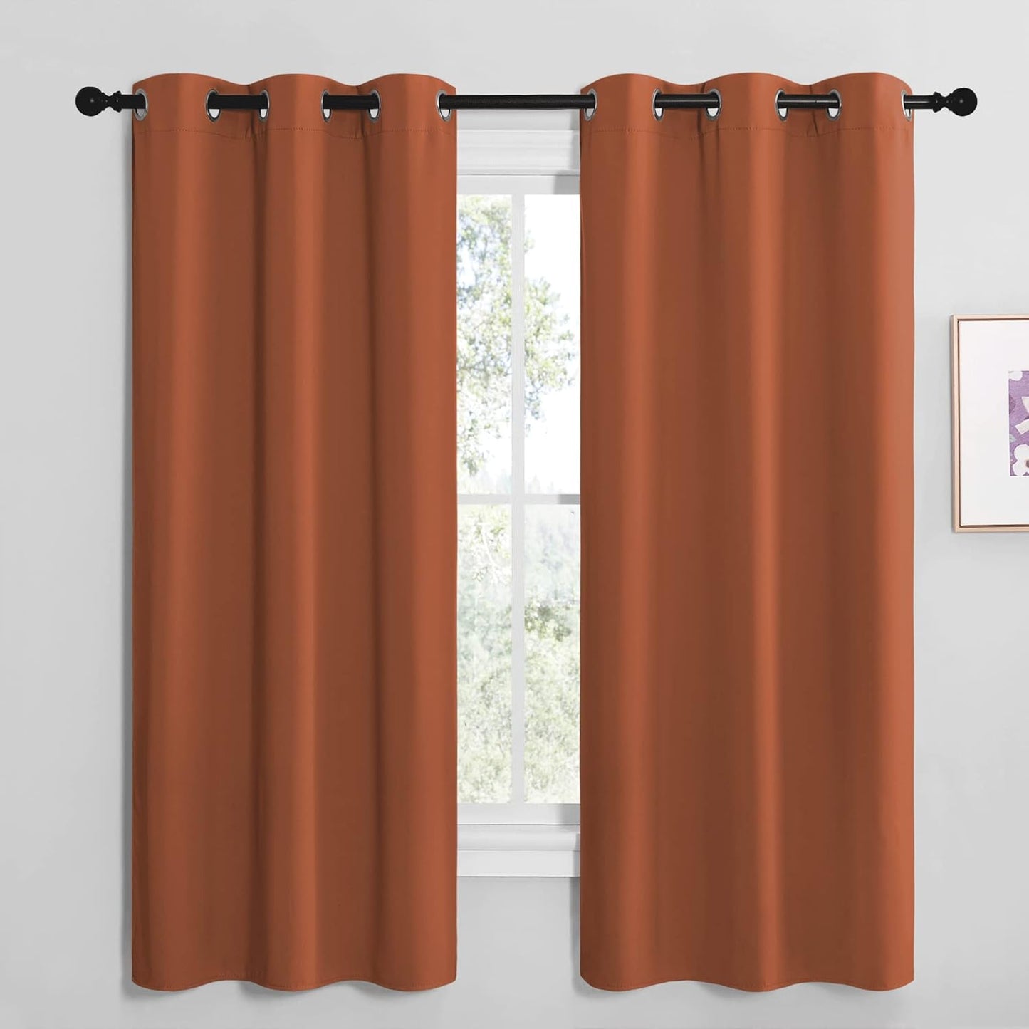 NICETOWN Halloween Pitch Black Solid Thermal Insulated Grommet Blackout Curtains/Drapes for Bedroom Window (2 Panels, 42 inches Wide by 63 inches Long, Black) - Colors B