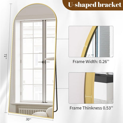 Koonmi 30"x71" Arched Full Length Mirror, Gold Large Floor Mirror with Aluminum Alloy Frame, Standing Hanging or Leaning Wall-Mounted Full Body Mirror for Living Room and Bedroom