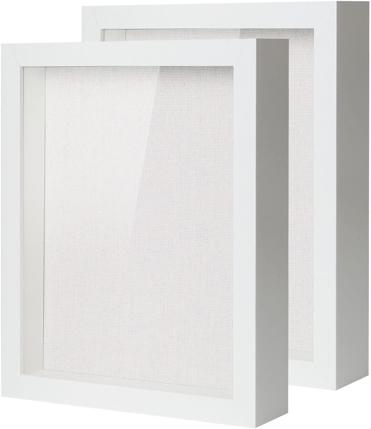 Muzilife 8x8 Shadow Box Picture Frame with Linen Board - Deep Wood & Glass Display Case Ready to Hang Memory Box Baby Sports Memorabilia, Pins, Awards, Medals, Wedding, Tickets and Photos (Black)