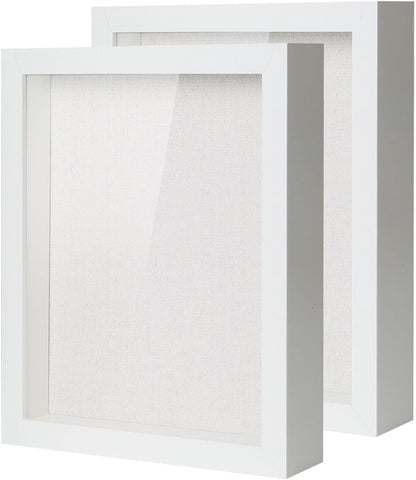 Muzilife 8x8 Shadow Box Picture Frame with Linen Board - Deep Wood & Glass Display Case Ready to Hang Memory Box Baby Sports Memorabilia, Pins, Awards, Medals, Wedding, Tickets and Photos (Black)