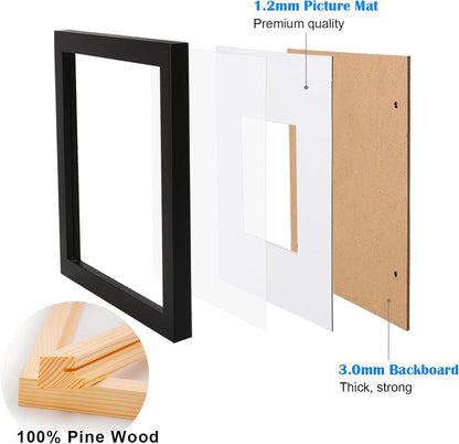 Egofine 12x16 Picture Frame Black, Covered by Plexiglass Made of Solid Wood, Display Pictures 9x12 and 11x14 with Mat or 12x16 Without Mat, for Wall Mounting Photo Frame - Colors B