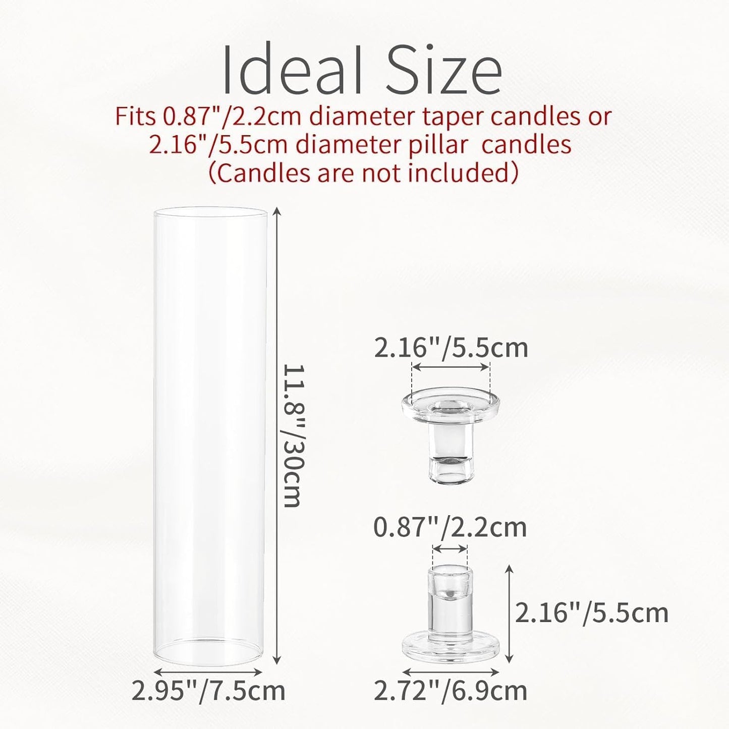 Glass Hurricane Candle Holder: 12" Tall Candlestick Holder Bulk with Cylinder Windproof Cover Set of 6 Clear Taper Candle Holders for Wedding Party Birthday Christmas Decor