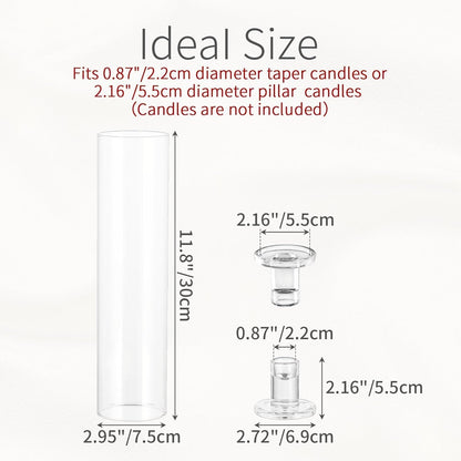 Glass Hurricane Candle Holder: 12" Tall Candlestick Holder Bulk with Cylinder Windproof Cover Set of 6 Clear Taper Candle Holders for Wedding Party Birthday Christmas Decor