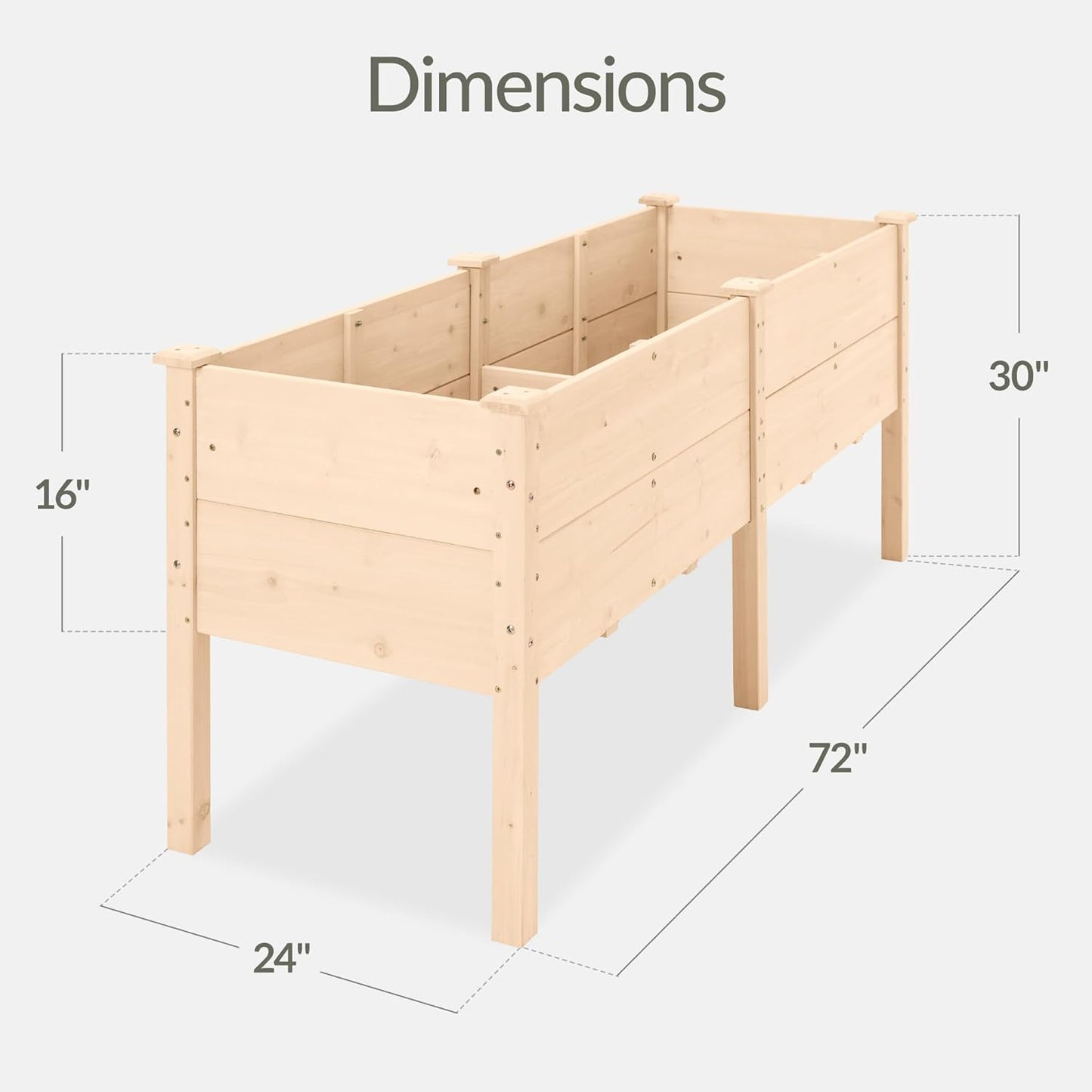 Best Choice Products 72x24x30in Raised Garden Bed, Elevated Wood Planter Box Stand for Backyard, Patio, Balcony w/Divider Panel, 6 Legs, 300lb Capacity - Natural