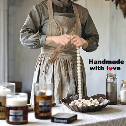 Boho Decor Wood Beads Garland Farmhouse Wall Hanging Decorations Natural Wooden Bead Tassel Decorative for Coffee Table Christmas and Prayer (Nature, 58")