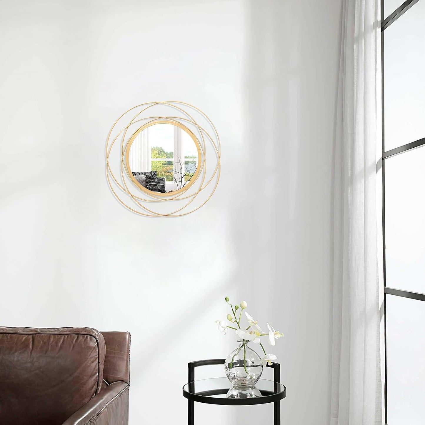 Gold Sunburst Mirrors for Wall Decorative Metal Round Art Mirrors Large Wall Decor Hanging Mirror for Bathroom Bedroom Living Room Vanity Entryway 16"