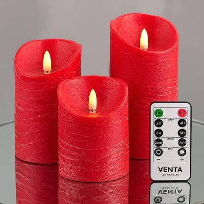 VENTA Set of 3 Warm Ivory Pillar Candles | Real Wax Battery Operated Candles with Flickering Flame | Timeless Year-Round Decor for Weddings, Mantels & Centerpieces
