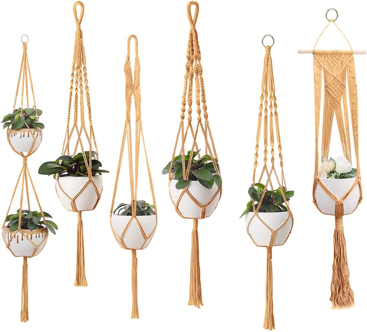 feedee Macrame Plant Hangers Indoor Macrame Hanging Planters for Indoor Plants, 6 Pack Hanging Plant Holders Indoor Hanging, Macromay Plant Hangers for Indoor Plant Hanger, Outdoor Flower Pots Holder