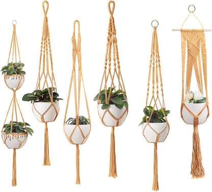 feedee Macrame Plant Hangers Indoor Macrame Hanging Planters for Indoor Plants, 6 Pack Hanging Plant Holders Indoor Hanging, Macromay Plant Hangers for Indoor Plant Hanger, Outdoor Flower Pots Holder