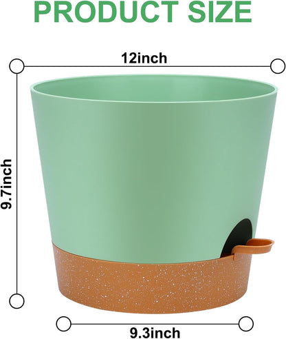 YNNICO Indoor Self Watering Planters with Drainage Holes and Saucers, 8, 7, 6.5, 6, 5.5, 5 Inches, Black, 6 Pots