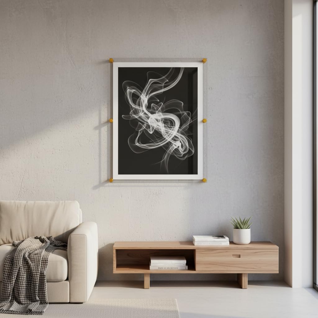 Azar Displays,105536, Floating Acrylic Wall Frame with Silver Hardware Stand Off Caps, Clear Hanging Photo Frame Display Mount with Frameless Border, Glass-Like Frame for Large Prints, 24" x 36"