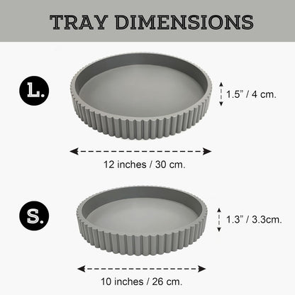 Modern Table Round Decorative Trays 2pcs Home Decor - Circle Coffee Table Centerpiece Set 12"/10" - Wooden Cool Grey Ottoman Tray with Fluted Edge