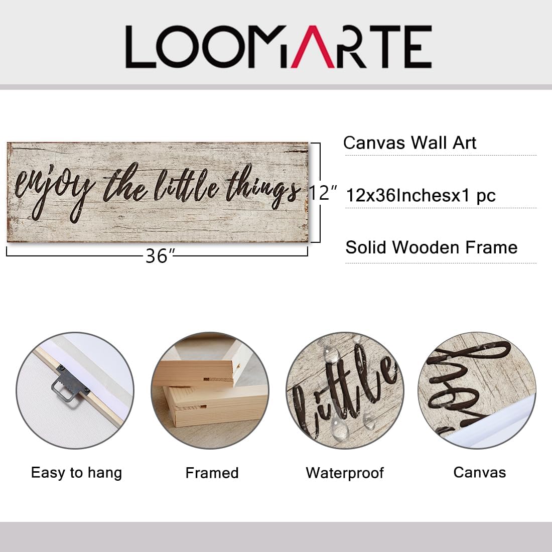 Quotes Wall Decor Enjoy the Little Things Sign Family Wall Signs Canvas Prints Rustic Wooden Wall Art Wood Pictures for Living Room Bedroom Office Home Decor, 6 X 17 Inch Framed