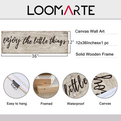 Quotes Wall Decor Enjoy the Little Things Sign Family Wall Signs Canvas Prints Rustic Wooden Wall Art Wood Pictures for Living Room Bedroom Office Home Decor, 6 X 17 Inch Framed