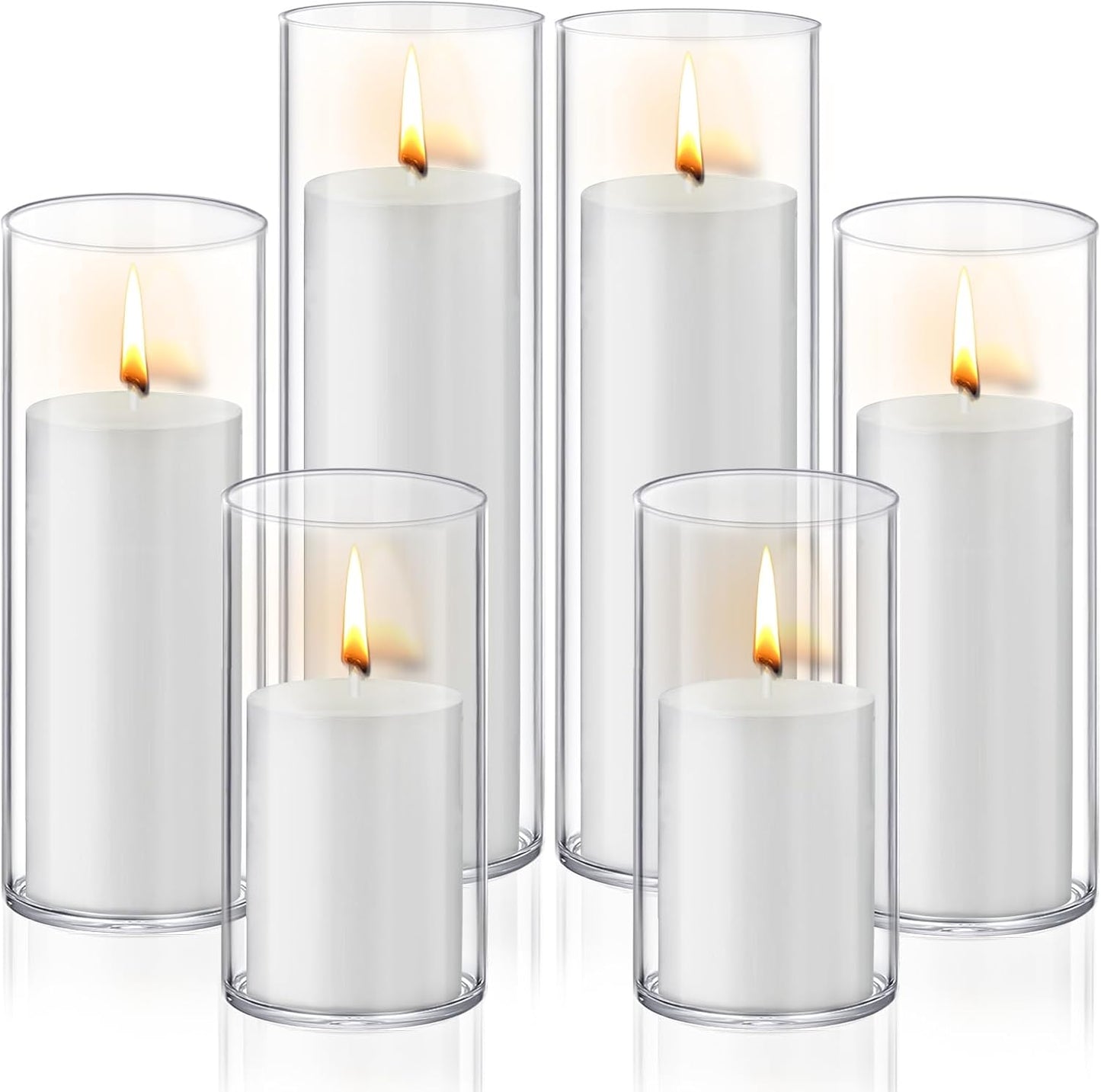 36 PCS Ivory White Pillar Candles with Glass Candle Holders Clear Hurricane Candle Holders Glass Cylinder Vases for Centerpieces Wedding Party, Event, Home Office (18 Candles+18 Candle Hoders)