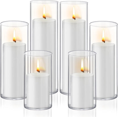 36 PCS Ivory White Pillar Candles with Glass Candle Holders Clear Hurricane Candle Holders Glass Cylinder Vases for Centerpieces Wedding Party, Event, Home Office (18 Candles+18 Candle Hoders)