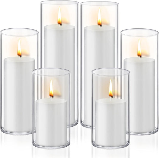 36 PCS Ivory White Pillar Candles with Glass Candle Holders Clear Hurricane Candle Holders Glass Cylinder Vases for Centerpieces Wedding Party, Event, Home Office (18 Candles+18 Candle Hoders)