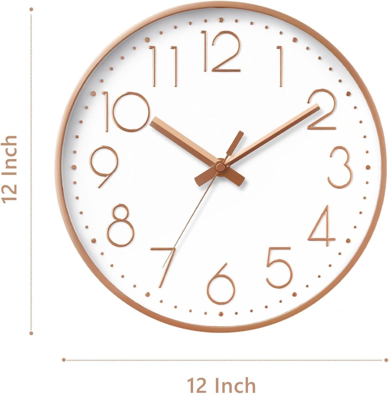 DAXSMY Wall Clock - 8 Inch Silent Non-Ticking Modern 3D Wall Clocks Battery Operated - Decorative Clock for Kitchen, Home Office, Bathroom, Bedroom(Rose Gold)