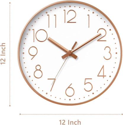 DAXSMY Wall Clock - 8 Inch Silent Non-Ticking Modern 3D Wall Clocks Battery Operated - Decorative Clock for Kitchen, Home Office, Bathroom, Bedroom(Rose Gold)