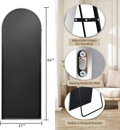 Dewfig Arched Full Length Mirror, 76"x34" Large Floor Mirror, Full Body Mirrors for Leaning or Hanging, Standing Mirrors for Bedroom, Living Room,Dressing Room, Aluminum Alloy Frame, Black