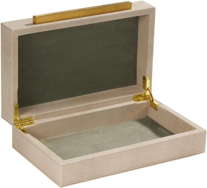 Sagala Set of 2 Ivory Shagreen Decorative Boxes With Brushed Gold Metal Handles, Faux Leather Jewelry Boxes Modern Storages Photo Memory Boxes Home Organizer Boxes (Ivory-Gold, 2pack)