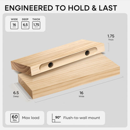 Homeforia 24 inch Natural Floating Shelf, High End Solid Real Wood 24inch Small Floating Shelves for Wall Mounted, Natural Wooden Floating Shelves, Heavy Duty Bracket, 24 X 6.5 X 1.75 in, Set of 2